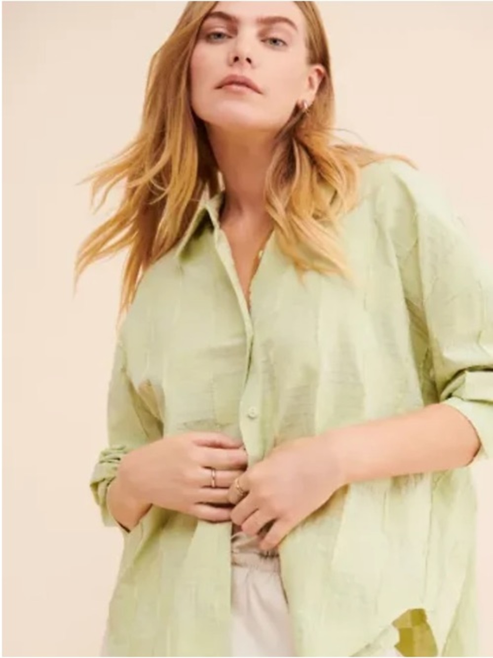 Ghospell Theano Oversized Shirt Light Green, Relaxed Button Down Sz M